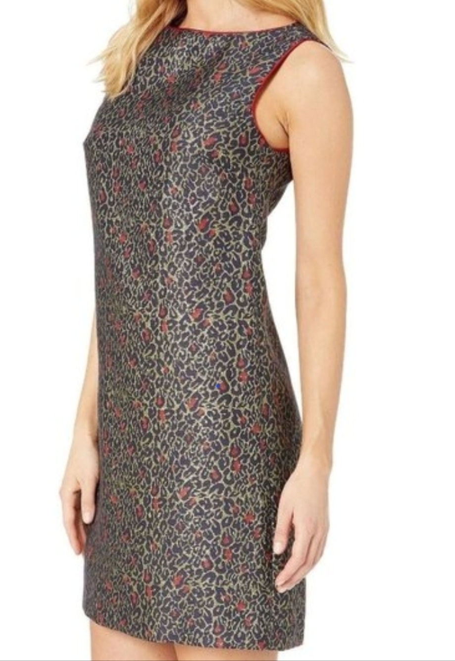Betsey Johnson Black and gold with Tiny Red Accents Leopard Print Shift Dress